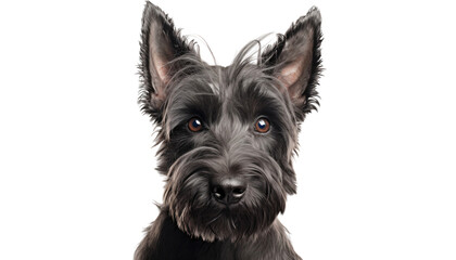 Cute  Scottish terrier dog close up face, isolated on transparent background