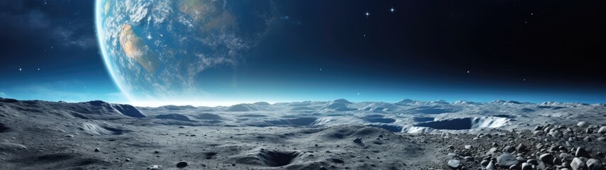 Stunning lunar landscape with a majestic earth in the sky
