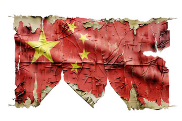 torn china flag, isolated PNG, white background