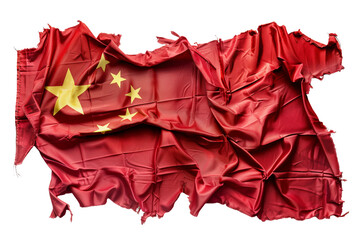 torn china flag, isolated PNG, white background