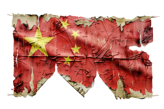 torn china flag, isolated PNG, white background