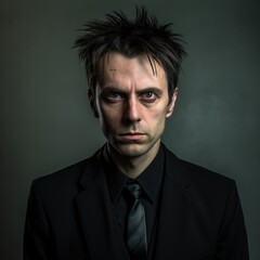 Fototapeta premium Intense businessman with spiky hair in dark suit