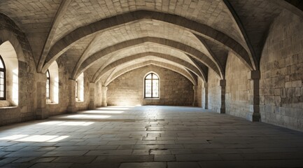 Obraz premium Majestic medieval hall with arched ceiling