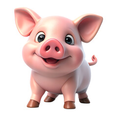cute pig with smile, kawaii 3d style isolated on transparent background. AI Generative