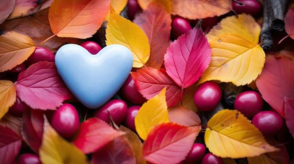 Autumn leaves and heart-shaped ornament