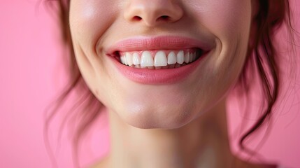 A woman smiling with white teeth poster with copy space 