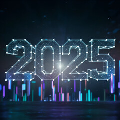 "2025: Neon Nightscape in Digital Digits" happy new year