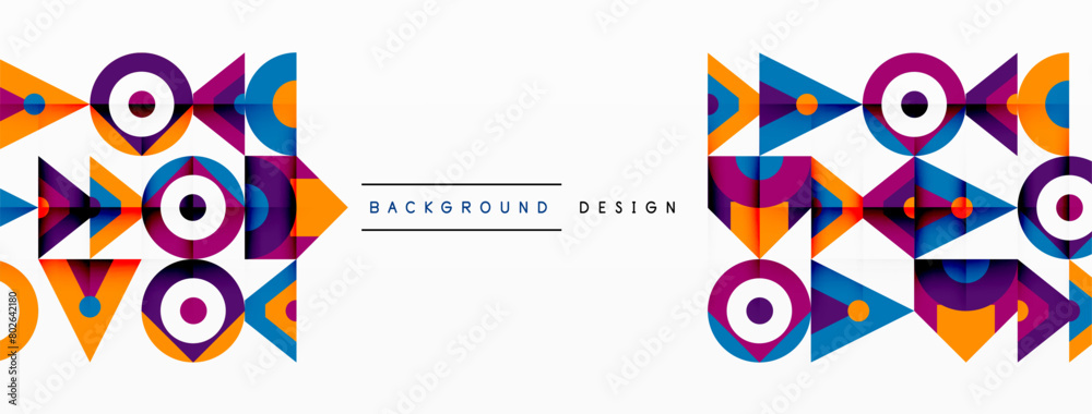 Poster An electric blue geometric pattern with triangles, circles, and rectangles creating a symmetrical and artistic design. Perfect for a logo or brand identity