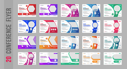 Corporate horizontal business conference flyer template bundle or technology conference social media banner layout, Corporate business workshop, meeting & training live webinar template