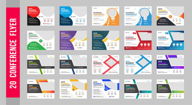 Corporate horizontal business conference flyer template bundle or online webinar and technology conference social media banner layout, business workshop, meeting, training, webinar, invitation, set