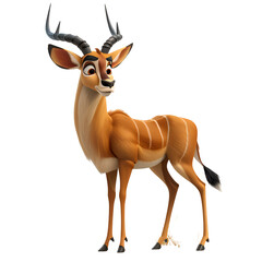 An animated 3D cartoon of a brave impala shielding hikers from a stampede.