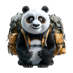 A 3D animated cartoon render of a friendly panda leading a lost group to safety.