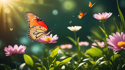abstract nature spring Background, spring flower and butterfly