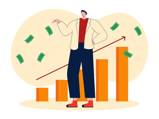 Man with successful investment. Crypto vector illustration