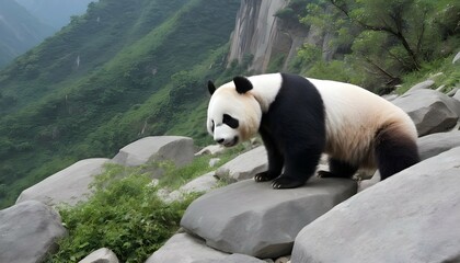 a giant panda exploring a rocky mountain terrain upscaled 8