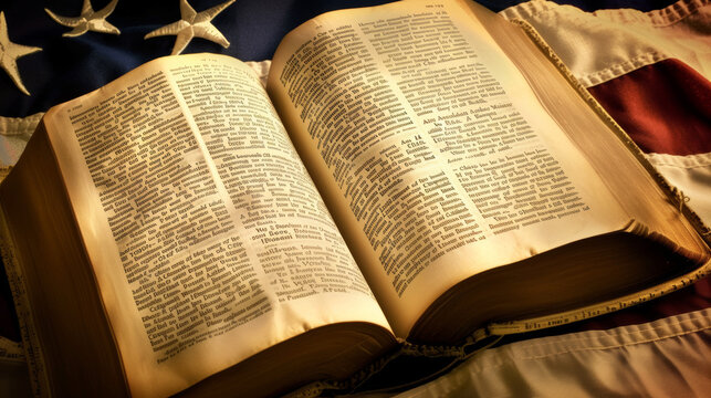 Open book on American flag background - Powered by Adobe