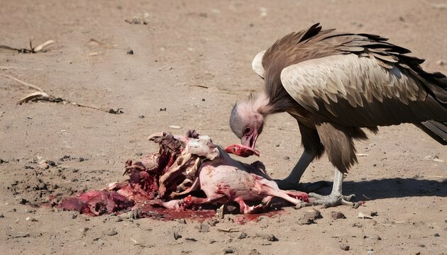 A Vulture With Its Beak Buried In The Carcass Tea  2