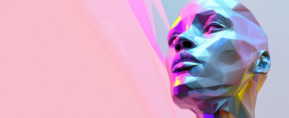 An afrofuturism illustration of an abstract 3D human head.
