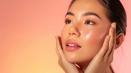 Describe an elegant scene where a young Asian woman embraces mesotherapy skin injections as part of her facial beauty enhancement routine - obrazy, fototapety, plakaty
