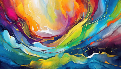 Abstract acrylic painting in vibrant and fantasy colors, liquid fluid shapes and textures....