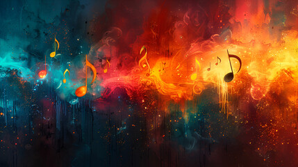 abstract background with fire,
 A Musical Style with Notes Instruments and Sound