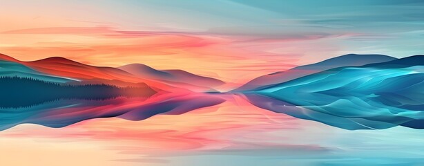 abstract sunset sunrise lake mountains landscape
