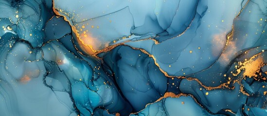 Obraz premium An exquisite close up of a mesmerizing painting with swirling patterns in shades of blue and gold