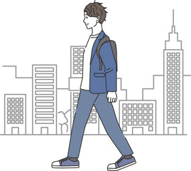 街を歩くオフィスカジュアルコーデの男性