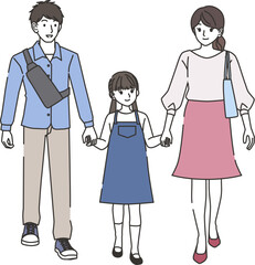 歩く家族のイラスト