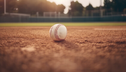 A baseball on a baseball field - obrazy, fototapety, plakaty