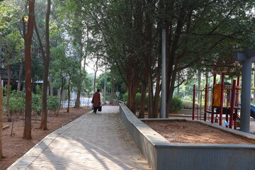 Greenery in a gated residential housing society in Hyderabad of Telangana in India. Photo: May 2, 2024