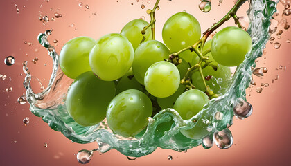 Floating Grapes with splashes and drops in water
