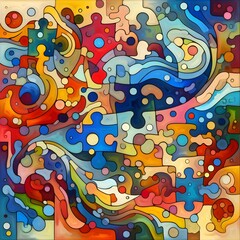 Obraz premium Jubilant Jigsaw abstract colorful shapes fitting together like puzzle background