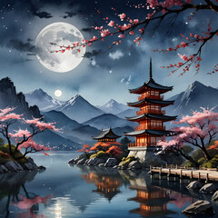 Obraz premium japanese temple in the night