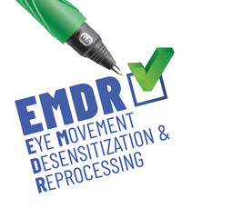 EMDR. - Eye Movement Desensitization and Reprocessing  therapy concept. A psychotherapy treatment for people who had traumatic experiences