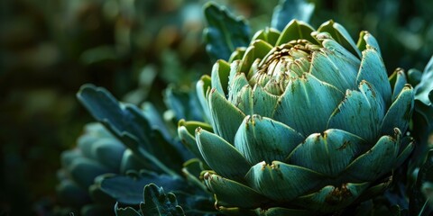 Fototapeta premium A close-up image of a green artichoke. AI.