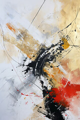 Abstract Splatter Painting in Red, Black, and Gold


