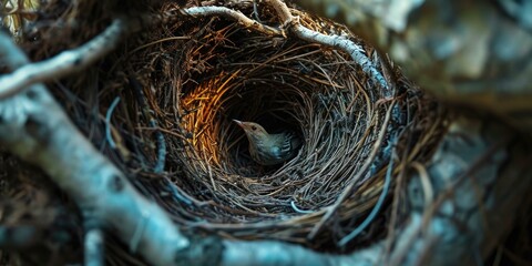 A close-up of a bird sitting in its nest. AI. - Powered by Adobe