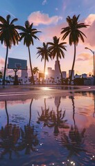 Obraz premium sunset over the city in a basketball court