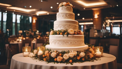 Wedding cake in a restaurant
