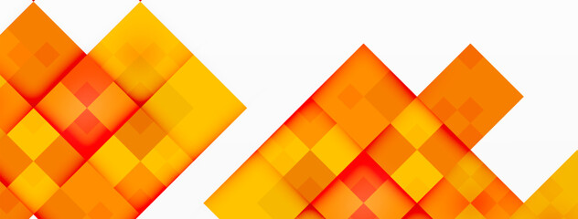 A symmetrical pattern of orange and yellow rectangles and triangles creates a colorful display of tints and shades on a white background