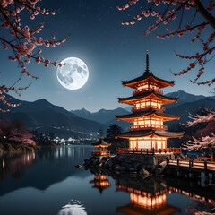 Obraz premium chinese temple at night