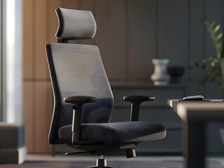 Fototapeta premium Contoured Ergonomic Office Chair Demonstrating Modern Design Aesthetics and Adjustable Features