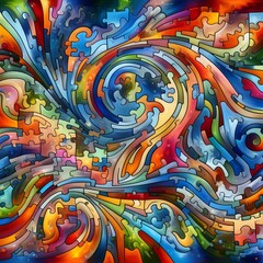 Jubilant Jigsaw abstract colorful shapes fitting together like puzzle background