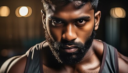 Obraz premium Capture the intense focus in the boxer's eyes as they prepare for a match.