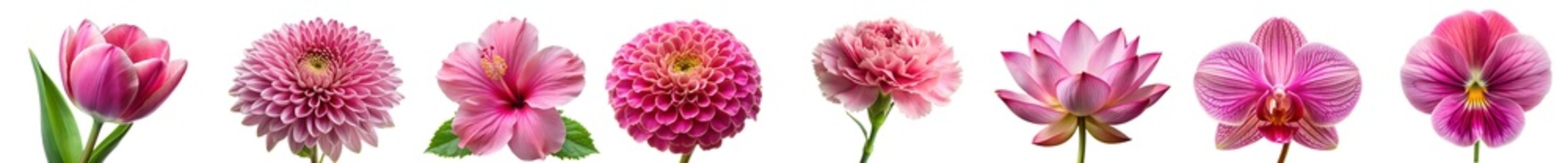 collection of all pink flowers ( Marigold, Tulip, Orchid, Daisy, Peony, Gerbera, Chrysanthemum, Poppy, Lotus ,Violet etc..) isolated on a transparent background .PNG, flowers with clipping path.	
 - Powered by Adobe