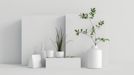 Minimalist White Interior with Plants and Vases