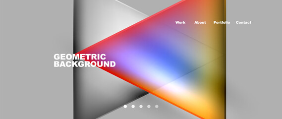 A geometric pattern featuring a rainbowcolored triangle on a gray background, resembling transparent material. The triangle is in electric blue, magenta, and other tints and shades