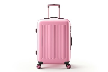 Pink trolley suitcase on isolated white background 
