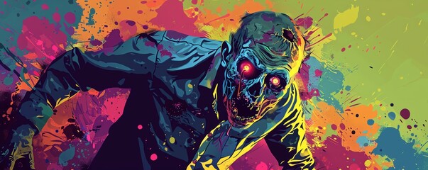 Detailed 2D vector graphic of a zombie in midwalk, featuring a creepy design suitable for Halloweenthemed digital art
